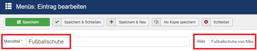 Joomla-Menüalias